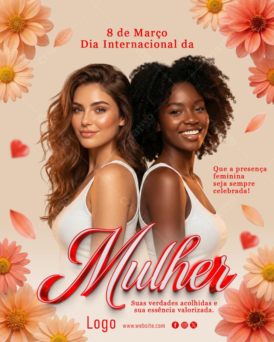 Post Instagram Dia da Mulher 8 de Março PSD Editável