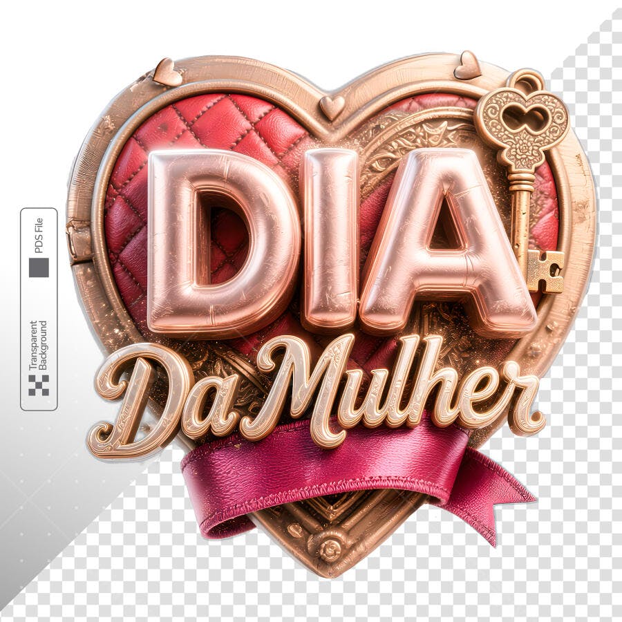 Dia da Mulher 8 de Março PSD Editável Coração Dourado