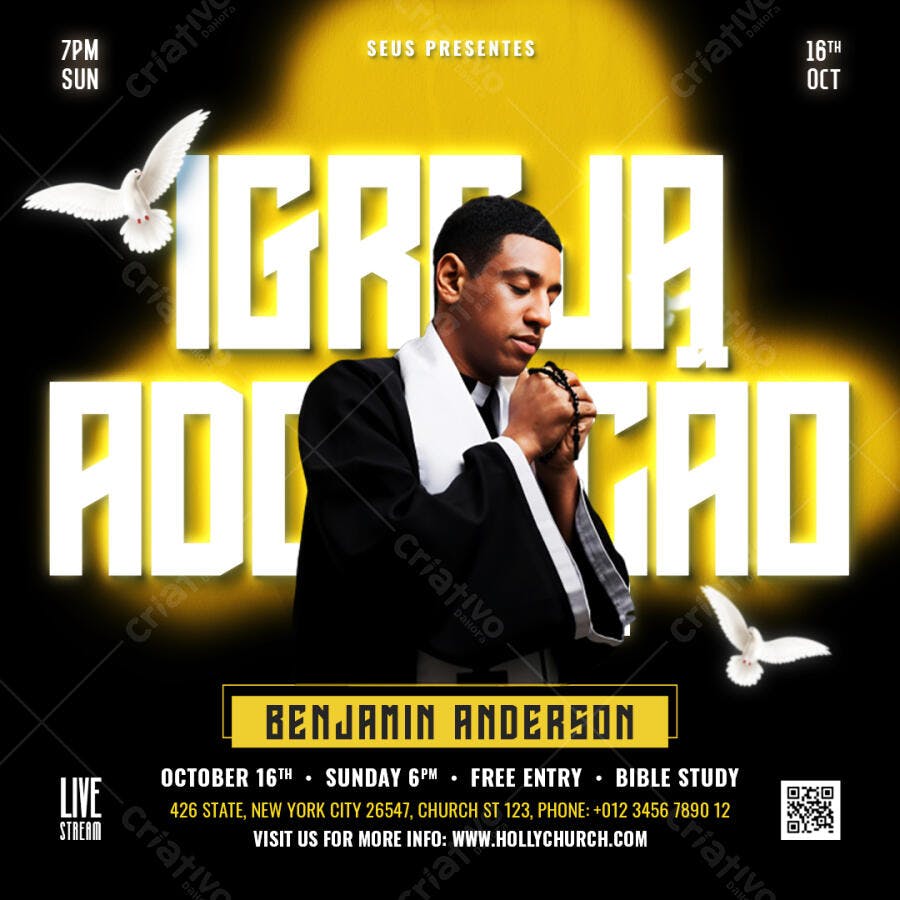 Post Instagram Igreja Adoração Evento PSD Editável