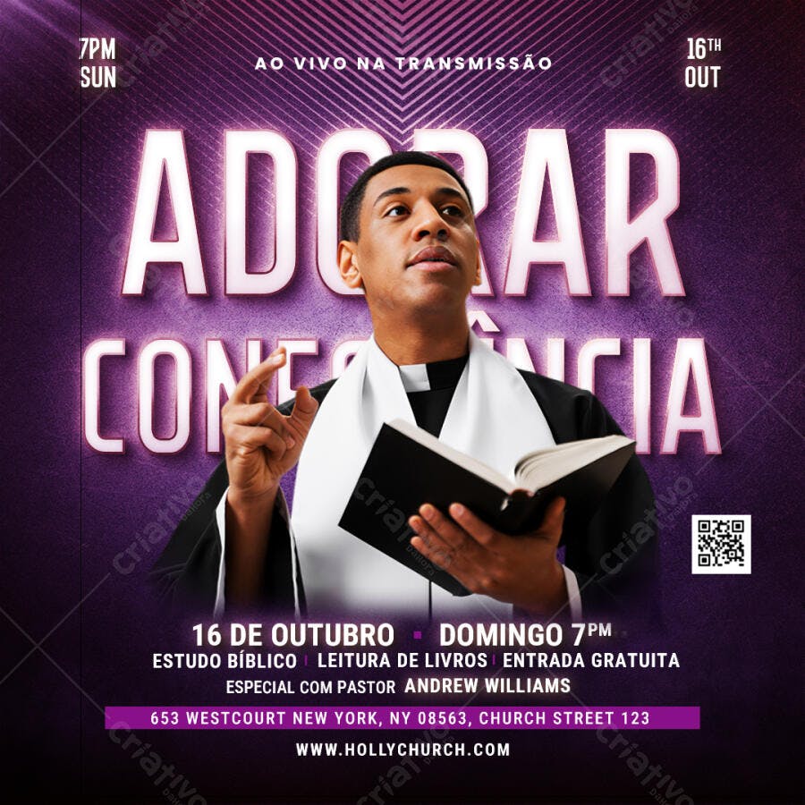Post Instagram Adorar Conferência Igreja PSD Editável