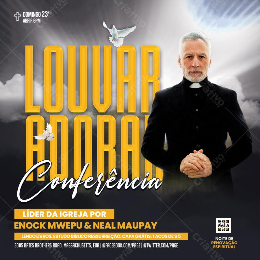 Post Louvar Adorar Conferência Igreja PSD Editável