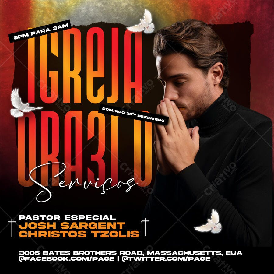 Post Instagram Igreja Brasil Culto PSD Editável