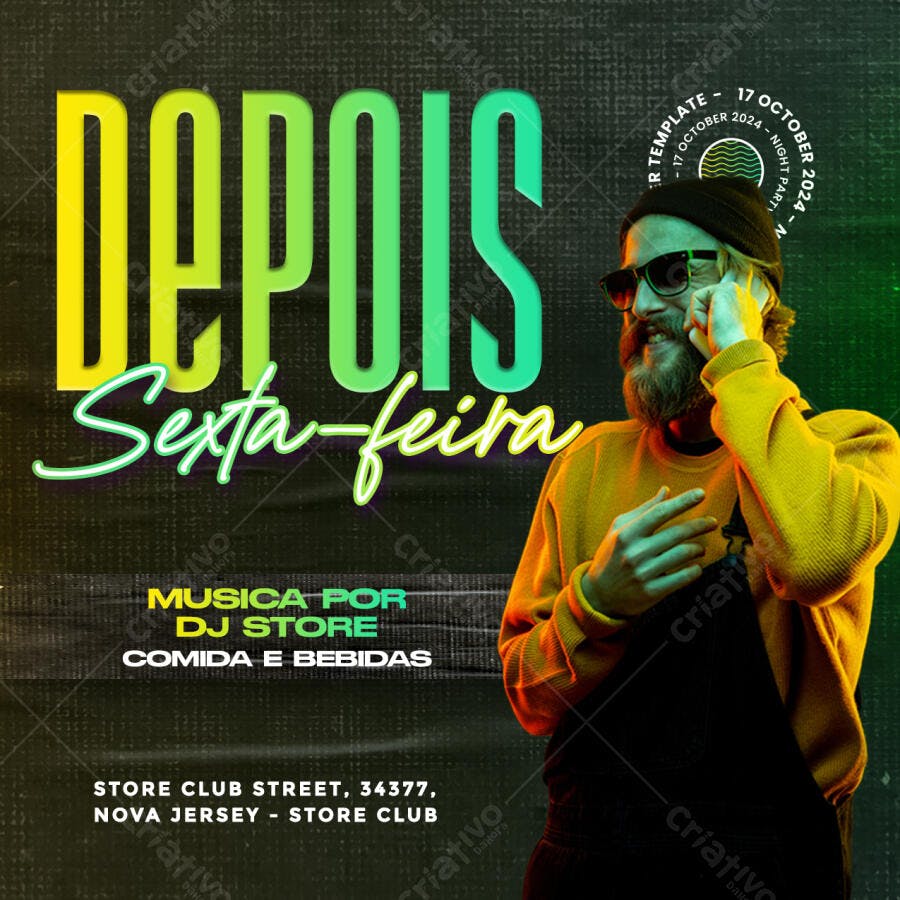 Post Instagram Balada Sexta-feira Festa PSD Editável