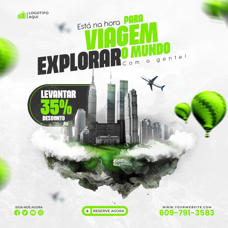 Post Instagram Viagem Mundo Agência Turismo PSD Editável