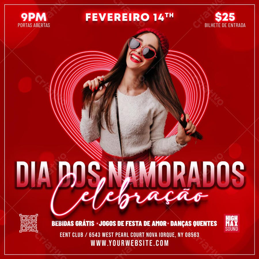 Post Instagram Dia dos Namorados Celebração PSD Editável