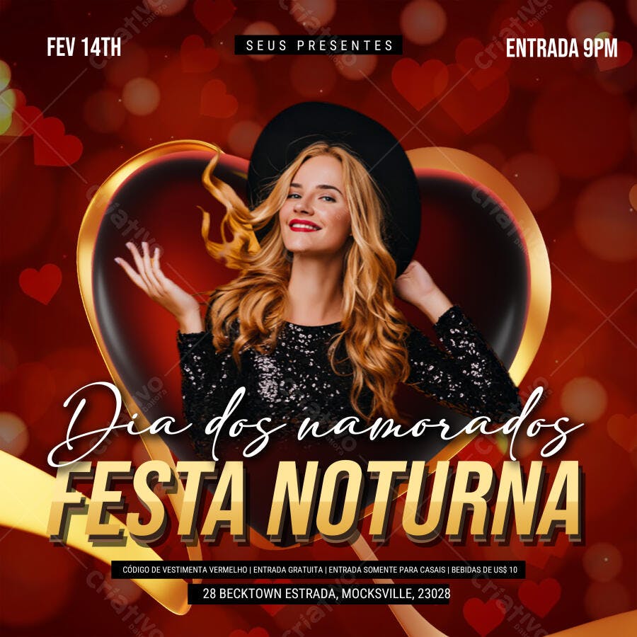 Post Instagram Dia dos Namorados Festa Noturna PSD Editável