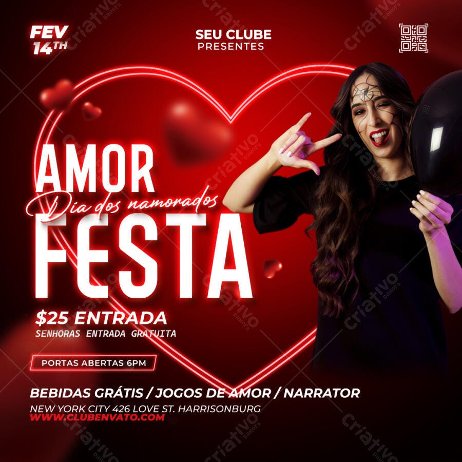 Post Instagram Dia dos Namorados Festa Balada PSD Editável