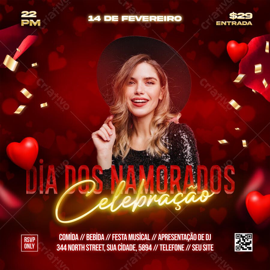 Flyer Dia dos Namorados Celebração Festa PSD Editável