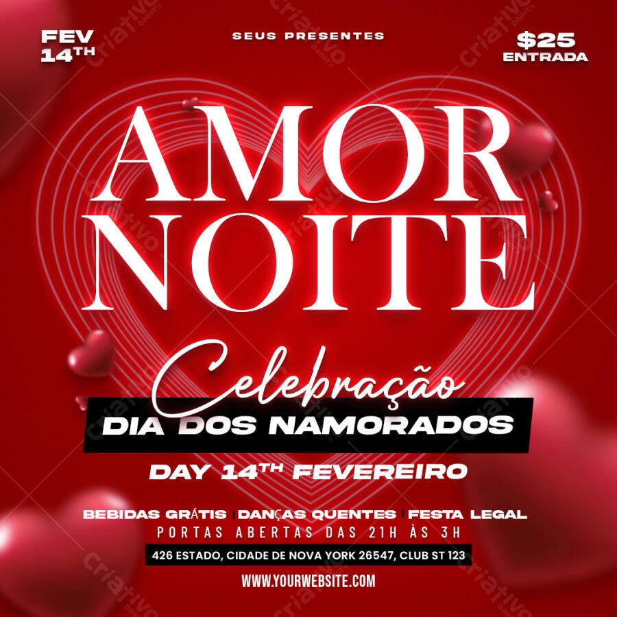 Post Instagram Dia dos Namorados Celebração PSD Editável