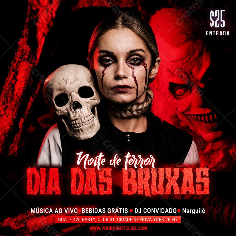 Flyer Dia das Bruxas Noite de Terror PSD Editável