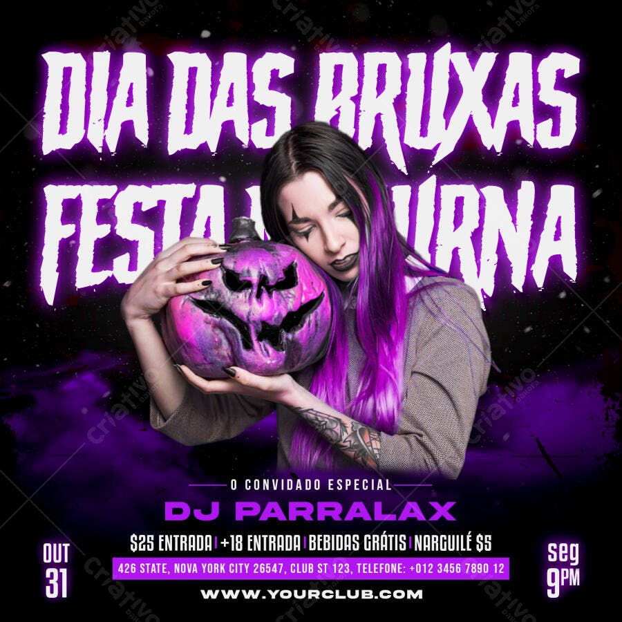 Flyer Dia das Bruxas Festa Noturna Halloween PSD Editável