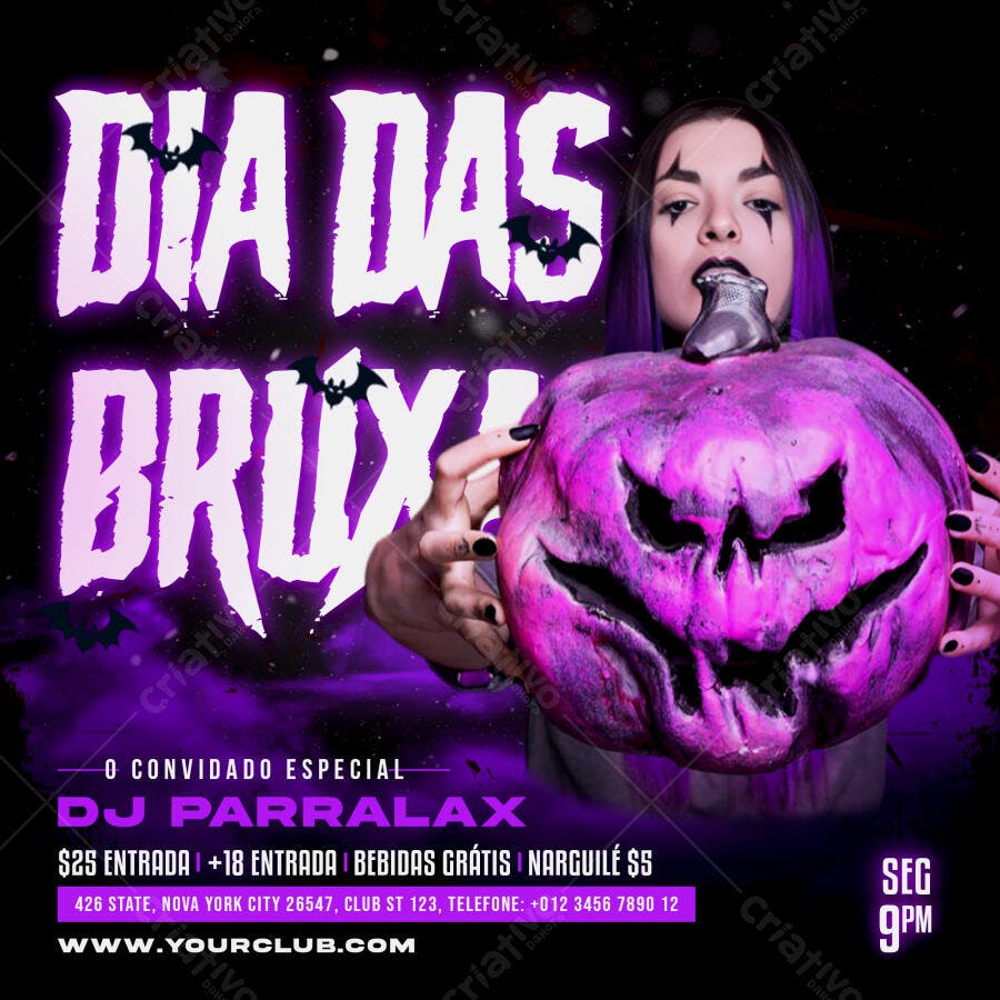 Flyer Dia das Bruxas Halloween Festa Noturna PSD Editável