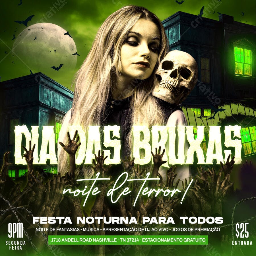 Flyer Dia das Bruxas Noite de Terror PSD Editável