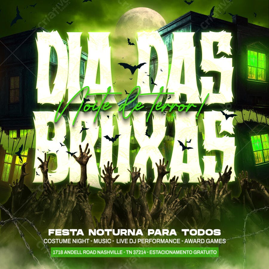 Flyer Halloween Noite do Terror Festa PSD Editável
