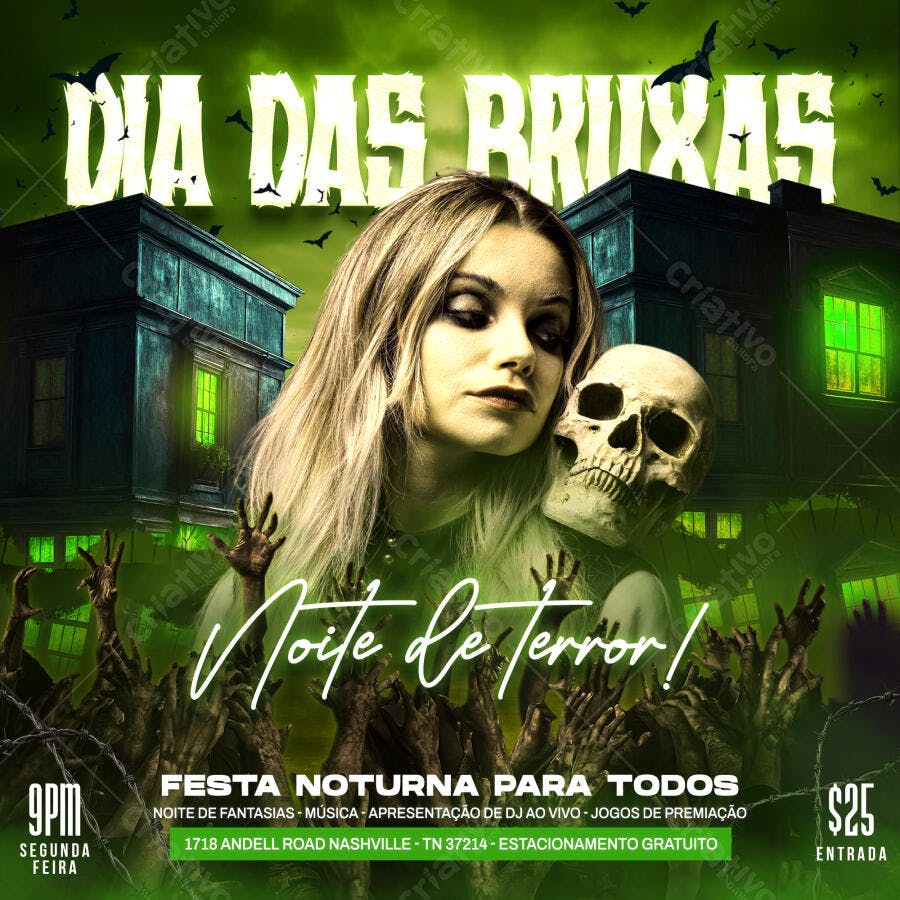 Post Instagram Dia das Bruxas Halloween Festa PSD Editável
