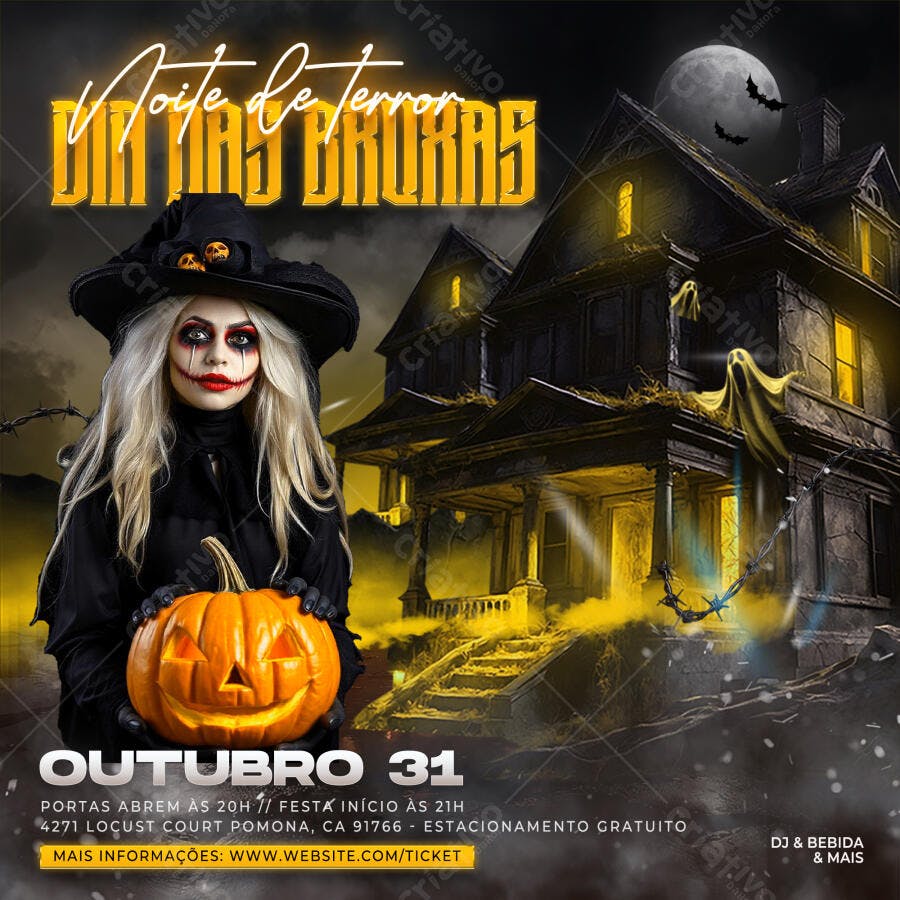 Flyer Dia das Bruxas Noite de Terror PSD Editável