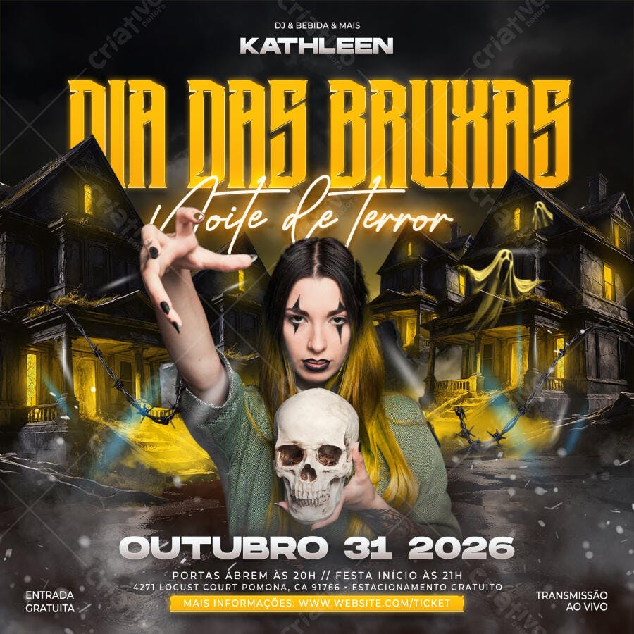 Flyer Dia das Bruxas Halloween Festa Terror PSD Editável