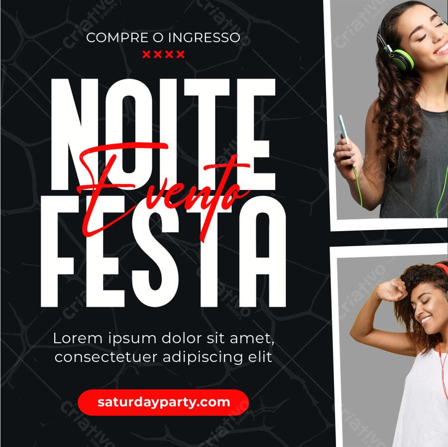 Post Instagram Noite Evento Festa PSD Editável