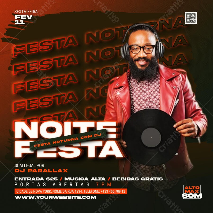 Post Instagram Festa Noturna DJ PSD Editável