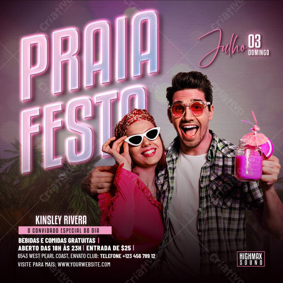 Flyer Festa Praia Verão Julho PSD Editável