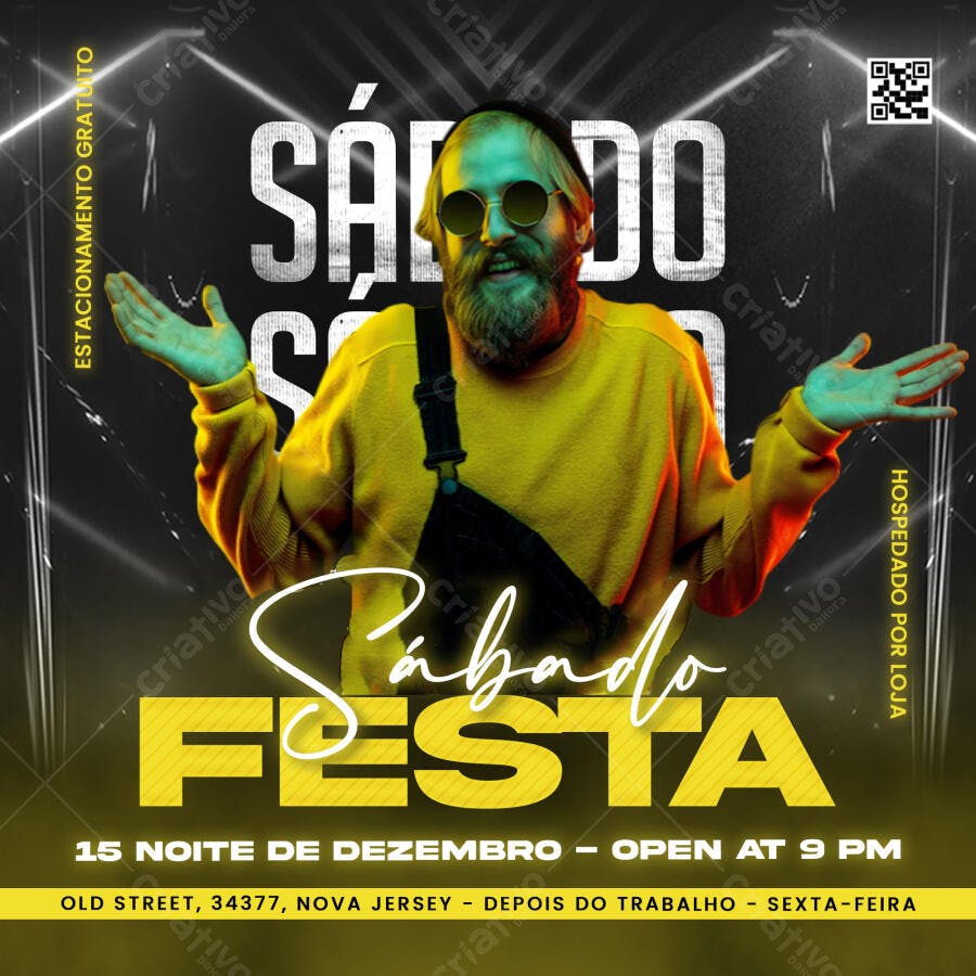 Flyer Festa Balada Sábado Dezembro PSD Editável