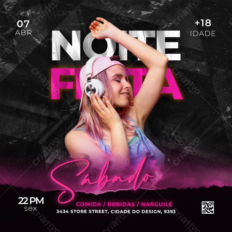 Post Instagram Noite Festa Balada Sábado PSD Editável