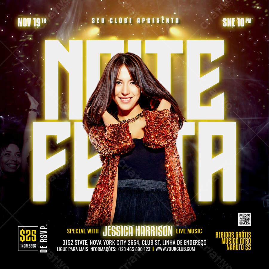 Post Instagram Noite Festa Balada PSD Editável