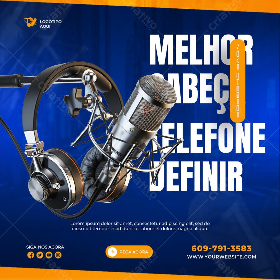Post Instagram Podcast Estúdio Gravação PSD Editável