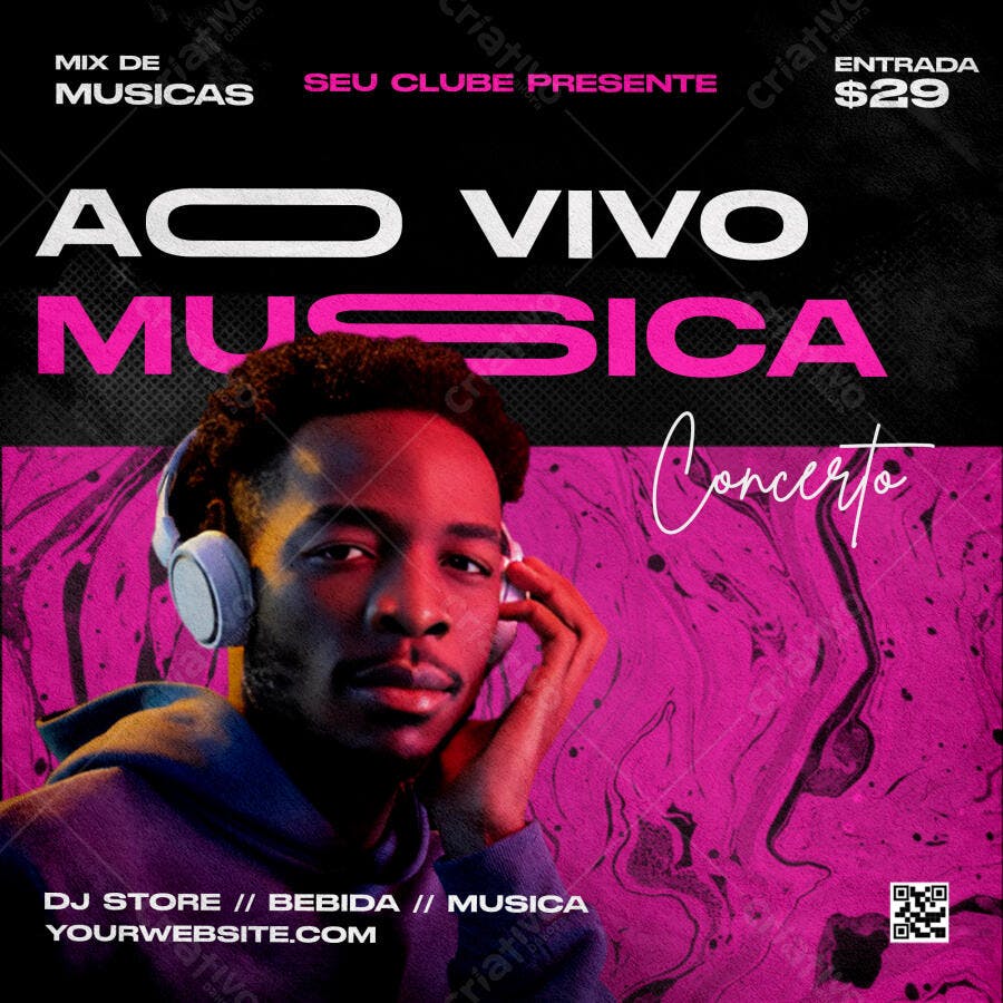 Post Instagram Música Ao Vivo DJ Balada PSD Editável