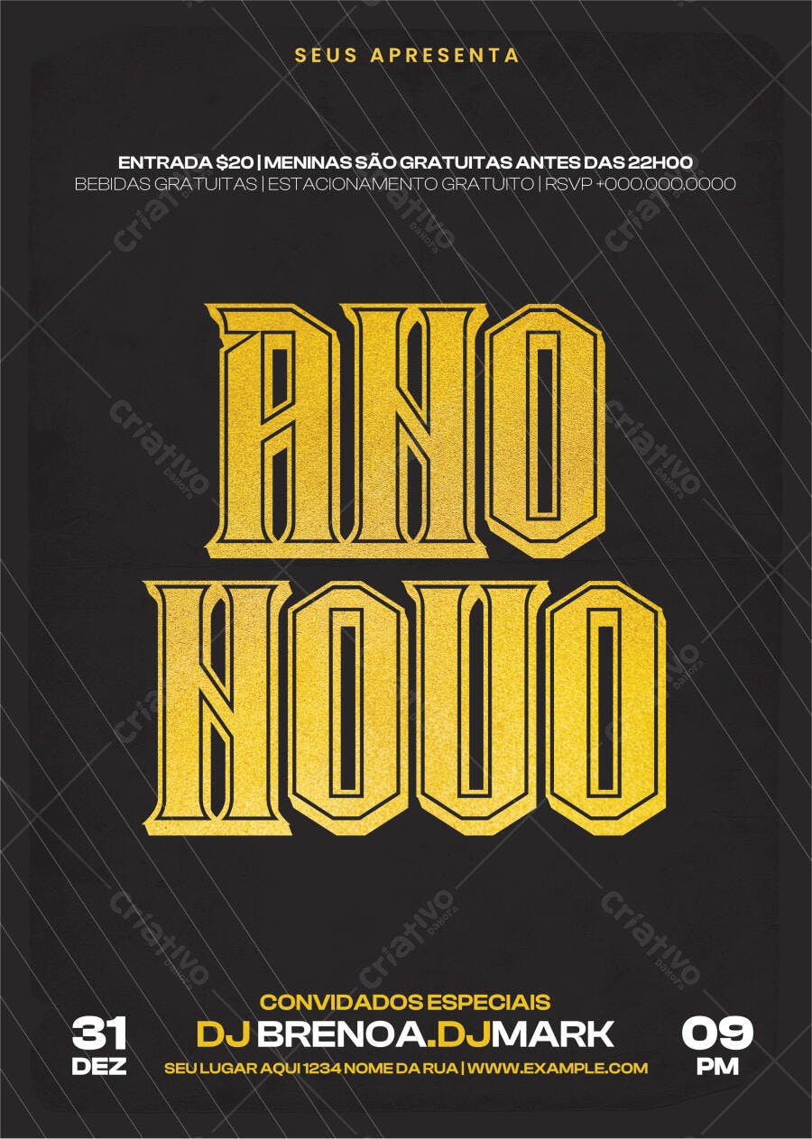 Flyer Ano Novo Réveillon Festa PSD Editável