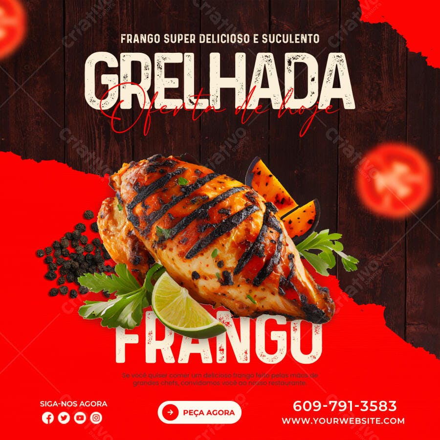 Post Instagram Frango Grelhado Restaurante PSD Editável