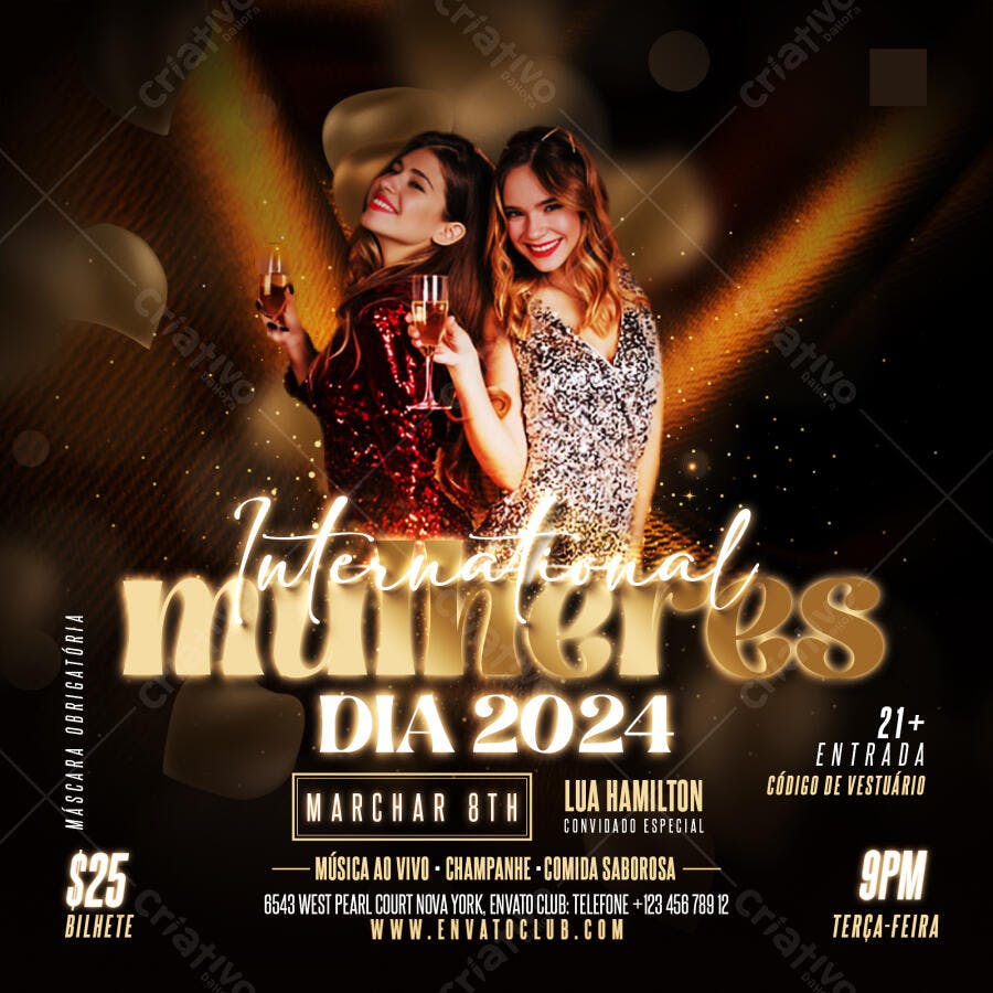 Flyer Dia Internacional da Mulher 8 de Março Festa PSD Editável