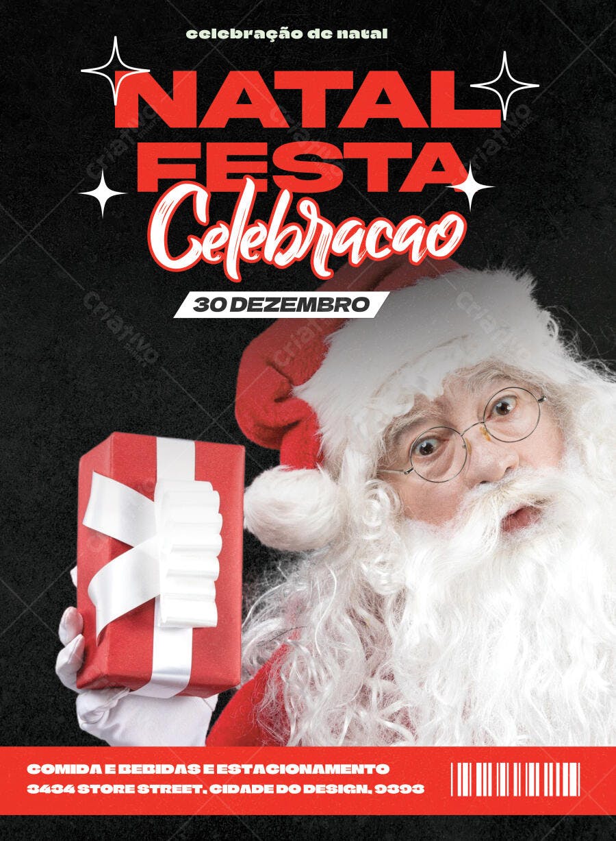 Flyer Natal Festa Celebração Dezembro PSD Editável
