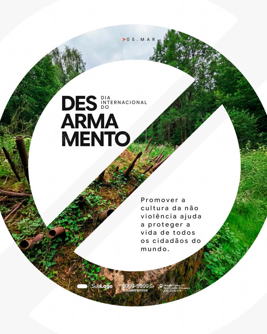 Post Instagram Dia Internacional do Desarmamento 5 de Março PSD Editável