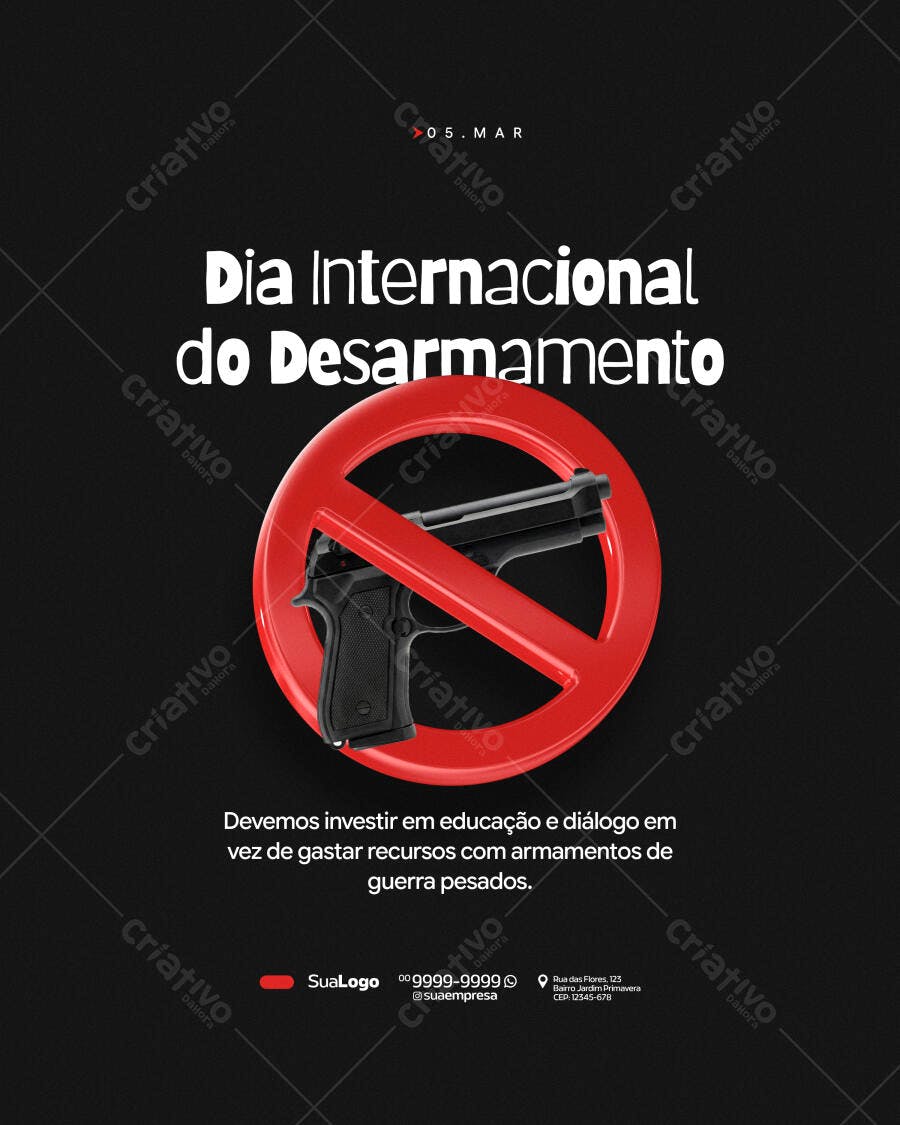 Post Dia Internacional do Desarmamento Março PSD Editável