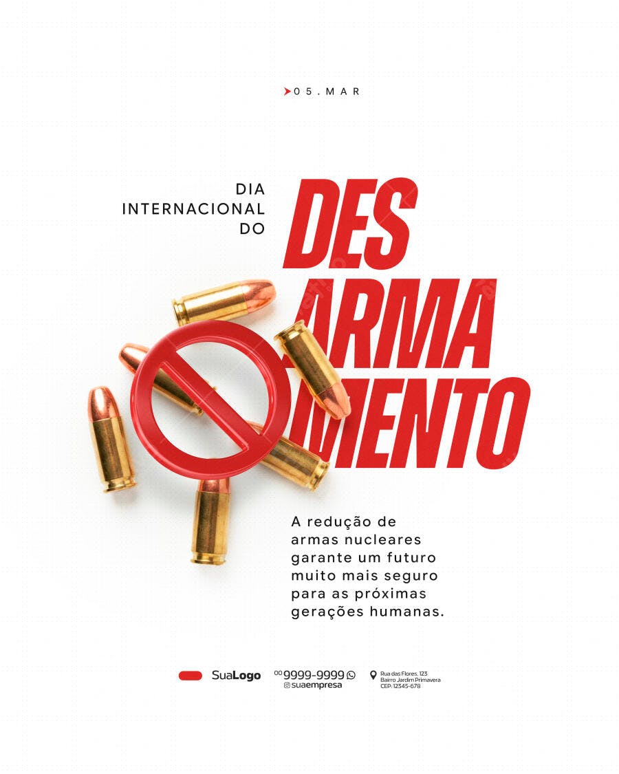 Post Dia Internacional do Desarmamento 5 de Março PSD Editável