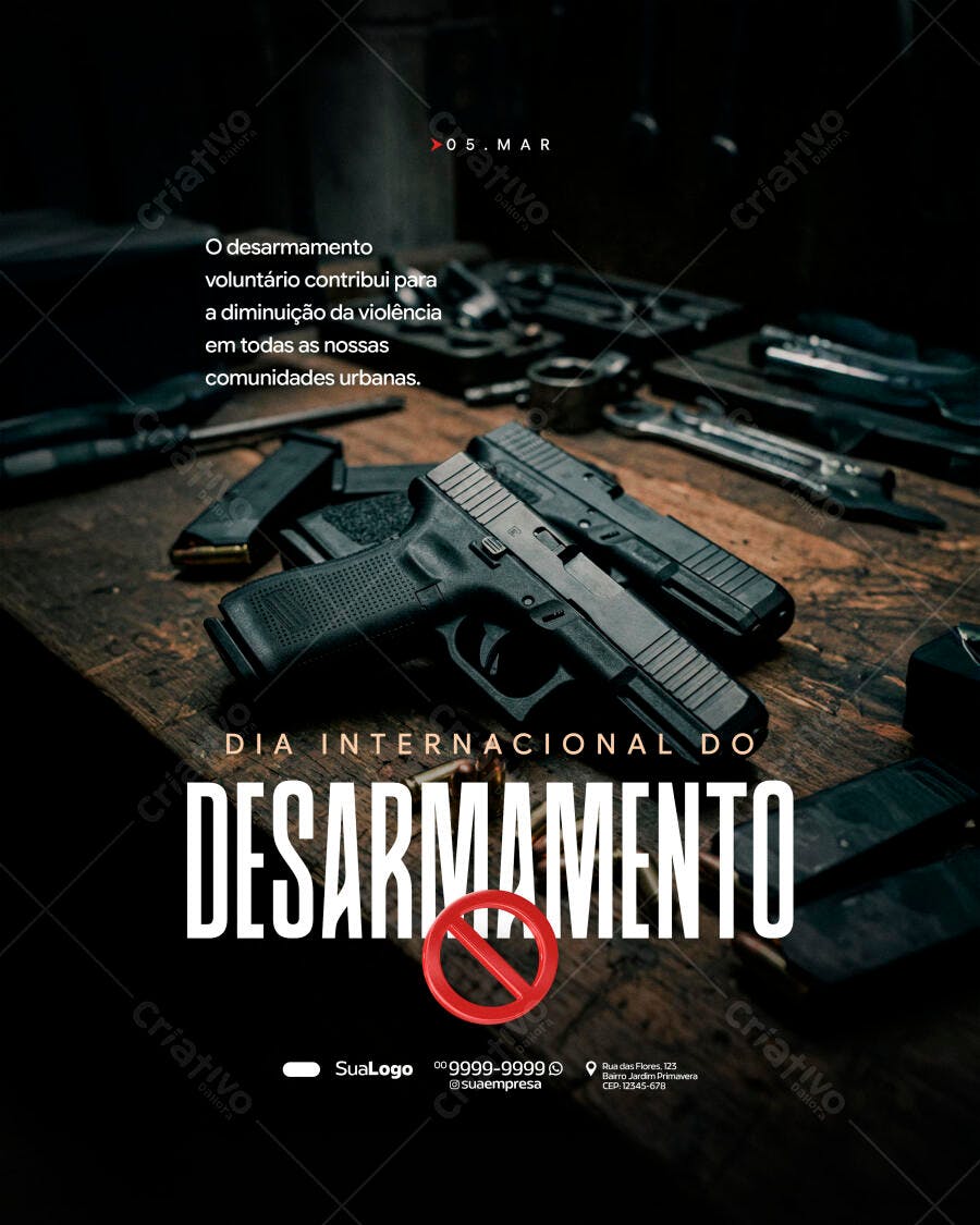 Post Dia Internacional do Desarmamento 5 de Março PSD Editável