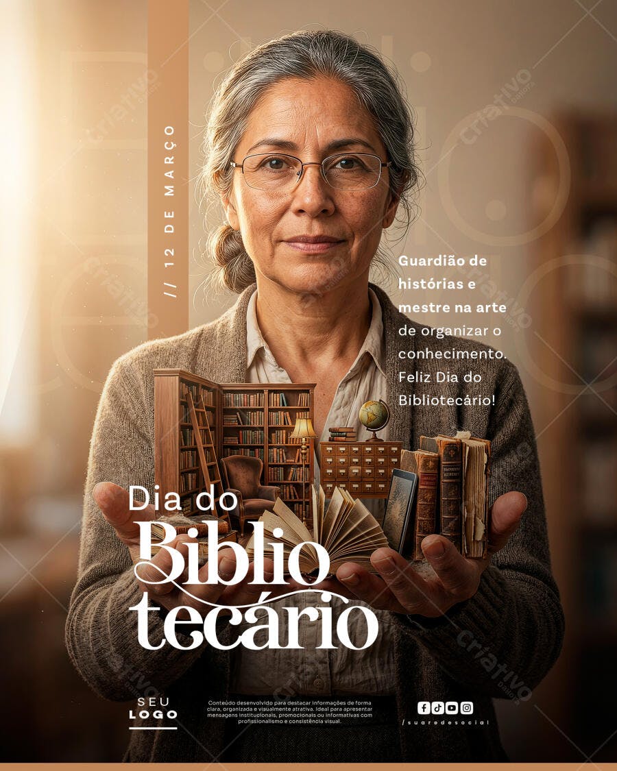 Post Dia do Bibliotecário 12 de Março PSD Editável