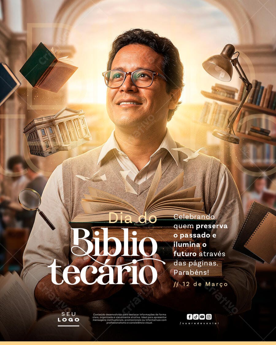 Post Dia do Bibliotecário 12 de Março PSD Editável