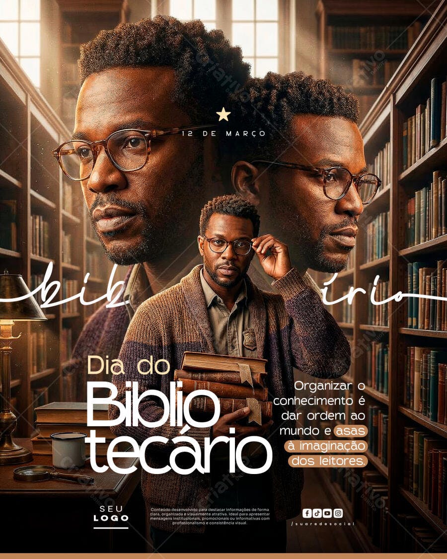 Post Dia do Bibliotecário 12 de Março PSD Editável