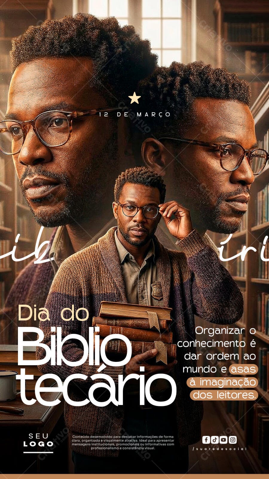 Post Dia do Bibliotecário 12 de Março PSD Editável
