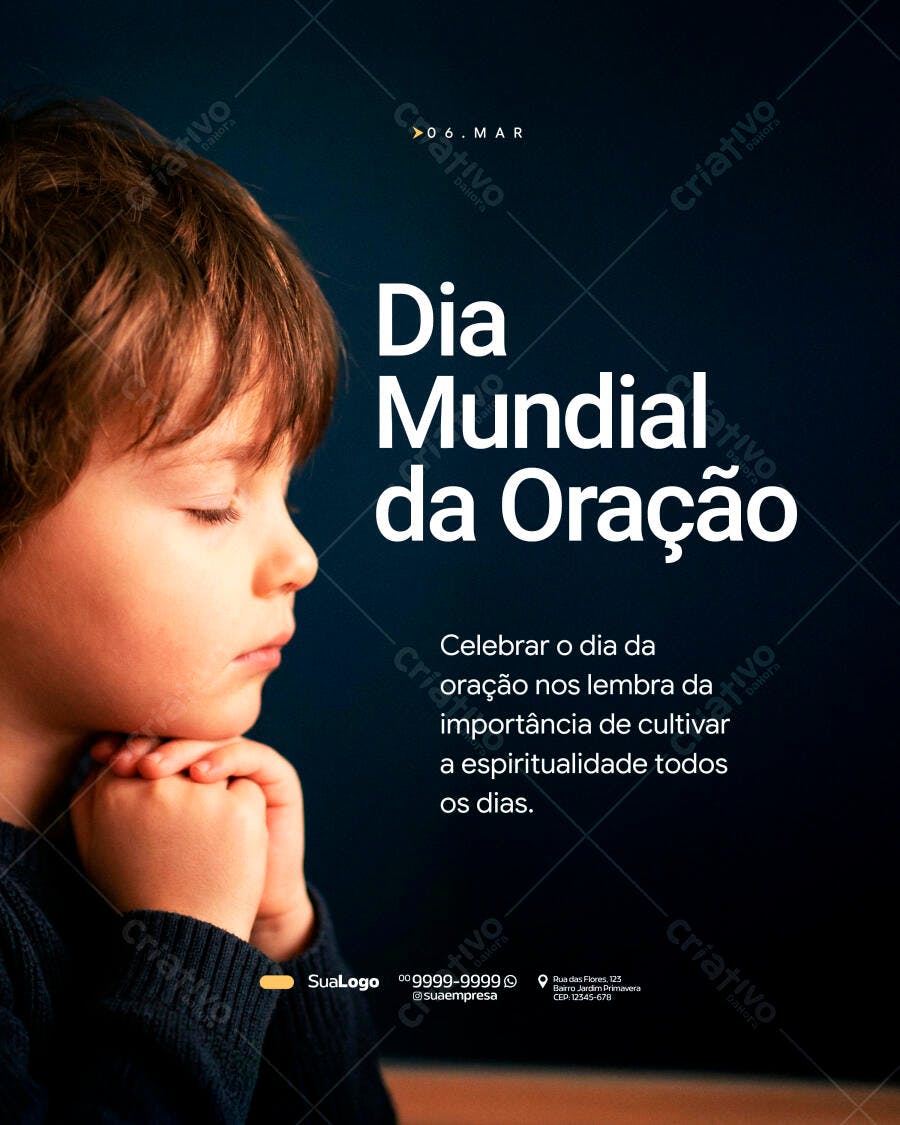 Post Instagram Dia Mundial da Oração Março PSD Editável