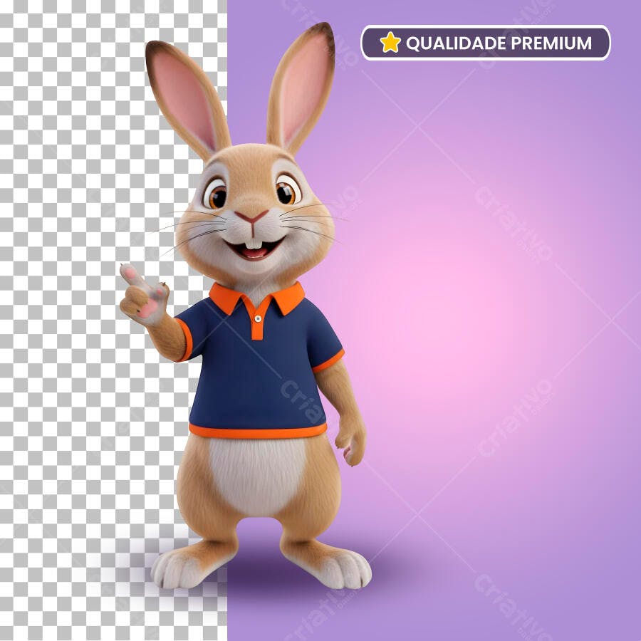 Coelho Páscoa Mascote 3D PNG Fundo Transparente