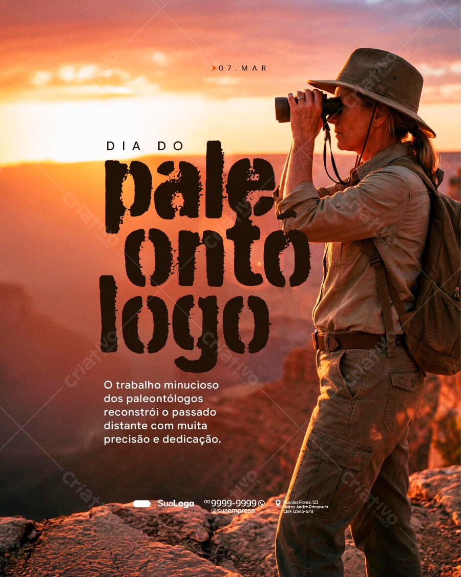 Post Instagram Dia do Paleontólogo 07 de Março PSD Editável