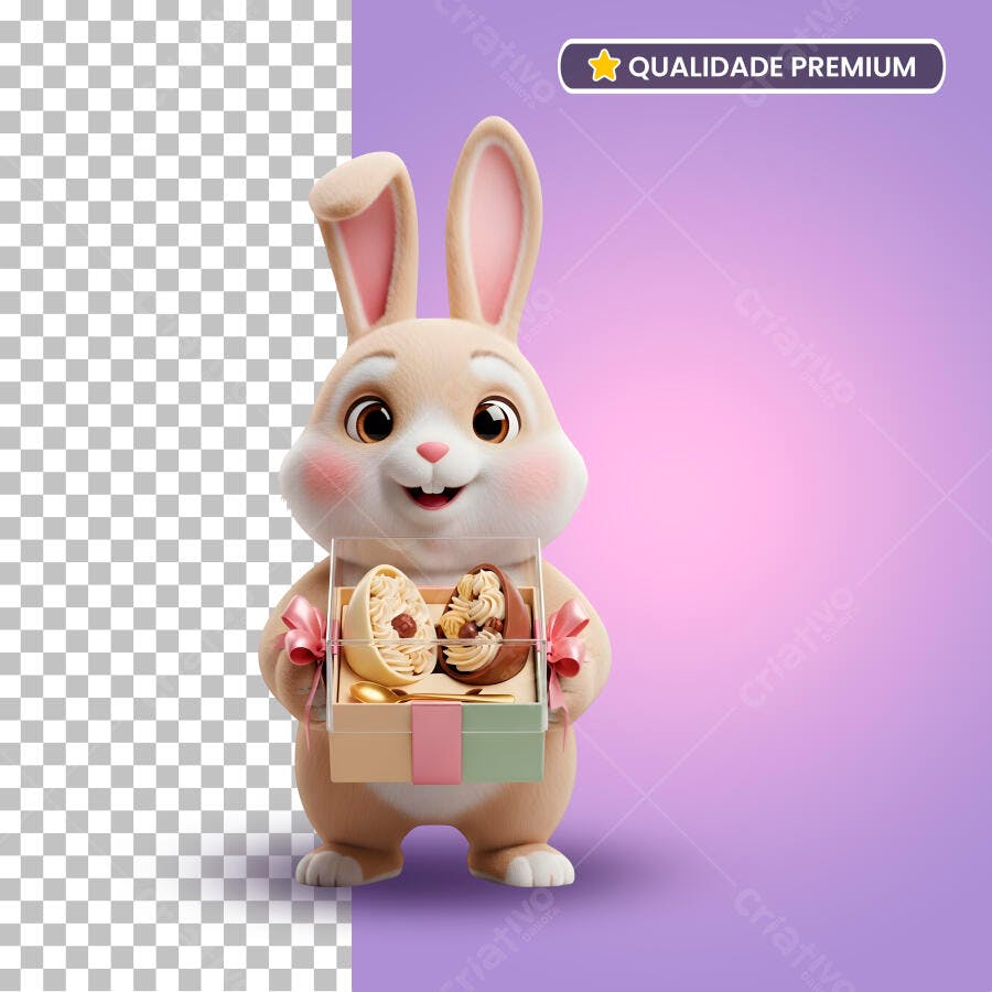 Coelho Páscoa Cesta Doces Ilustração 3D PSD Editável