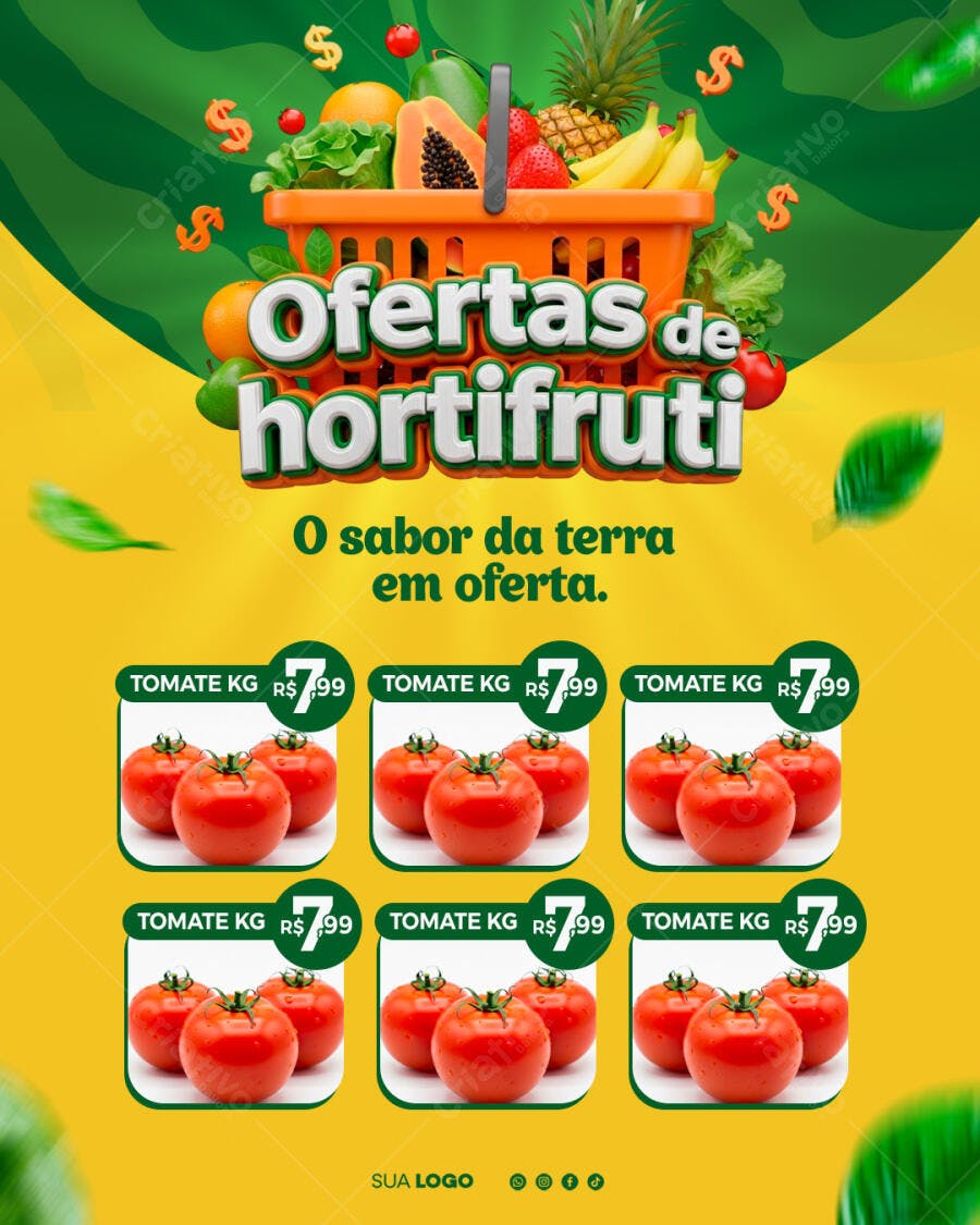 Post Instagram Ofertas Hortifruti PSD Editável