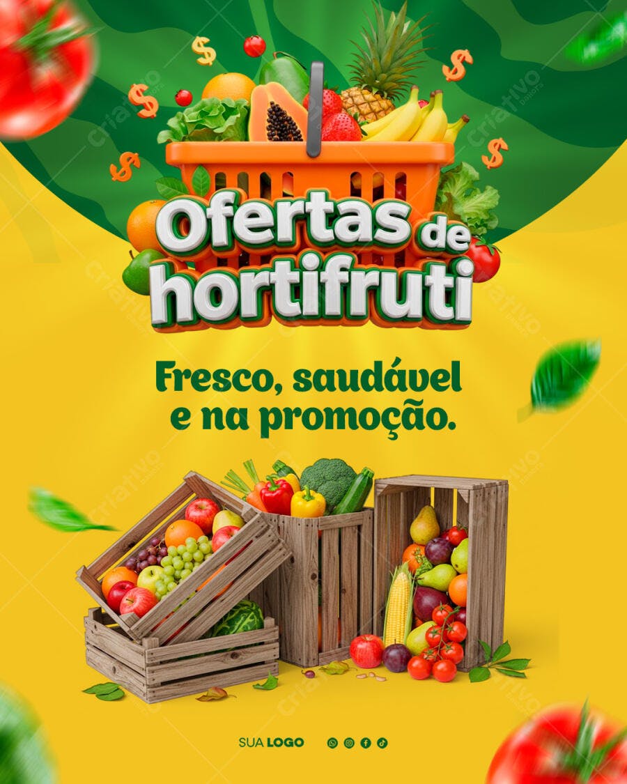 Flyer Ofertas Hortifruti Mercado PSD Editável