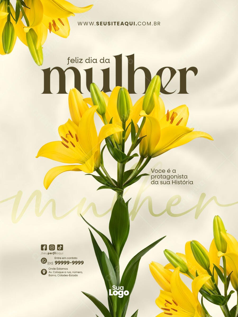 Post Dia da Mulher Flores Amarelas PSD Editável