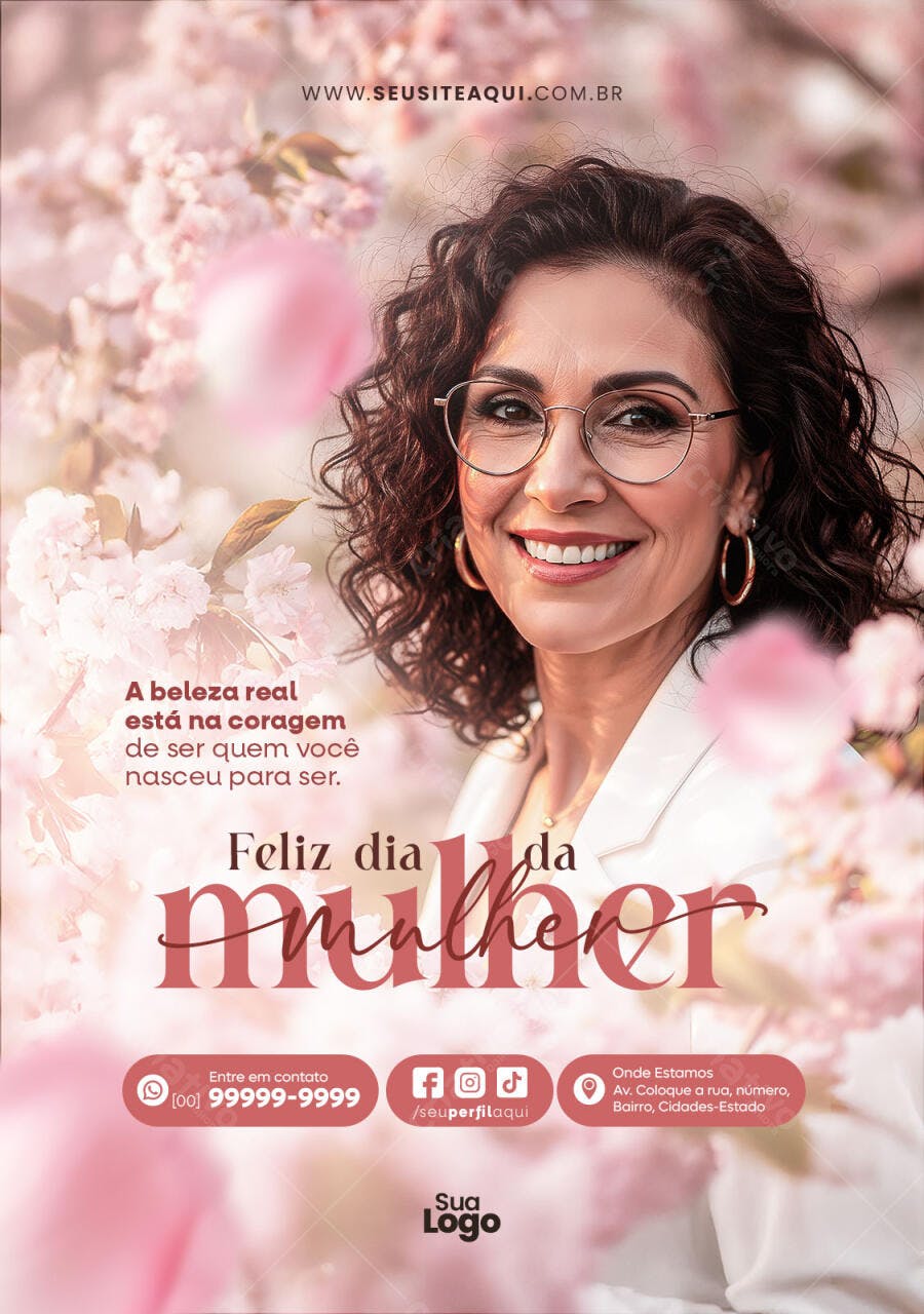 Post Instagram Dia da Mulher Março Rosas PSD Editável