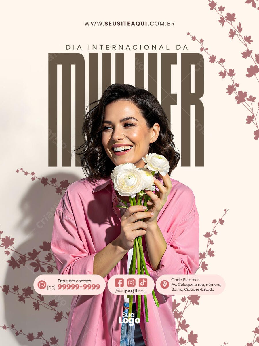 Post Dia Internacional da Mulher 8 de Março PSD Editável